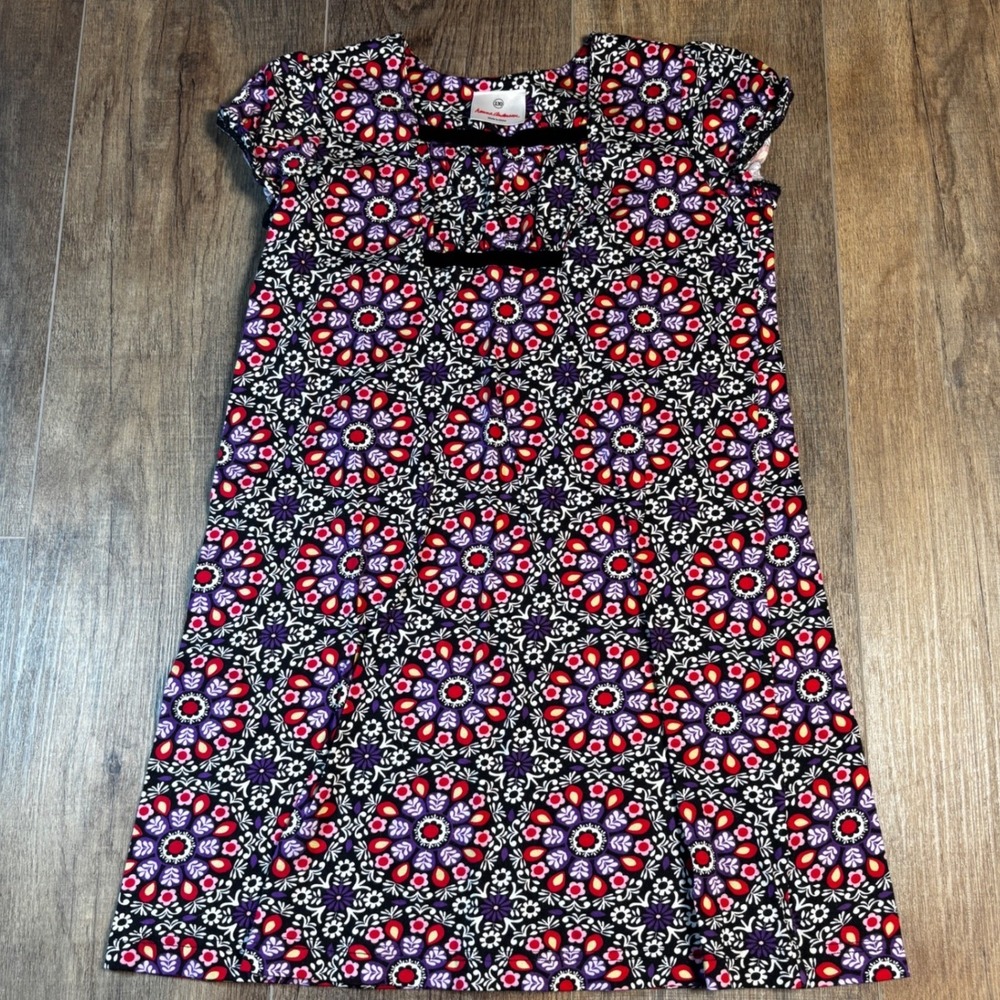 Hanna‎ Andersson Girls Purple Red Floral Cotton Dress Short Sleeve Size 130